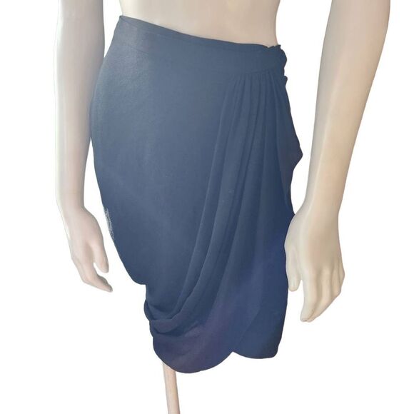 3.1 Phillip Lim Black Faux Wrap Gathered Silk Skirt (0) - Picture 4 of 5